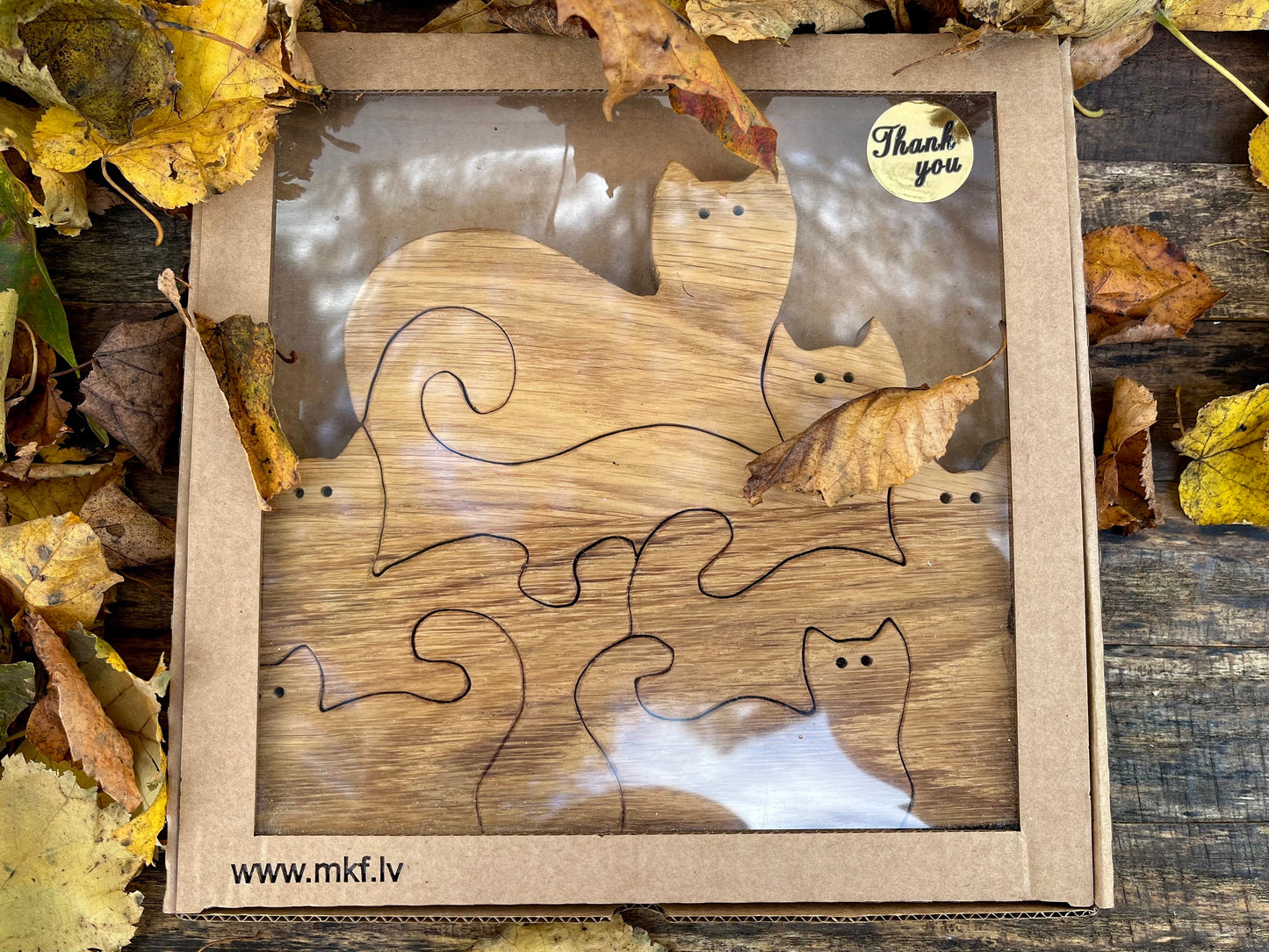 Wooden Jigsaw Cat Puzzle | 6 piece puzzle for kids, Autumn Cats, Animal wood puzzle for children, Montessori toy, Cat lover gift, Oak wood