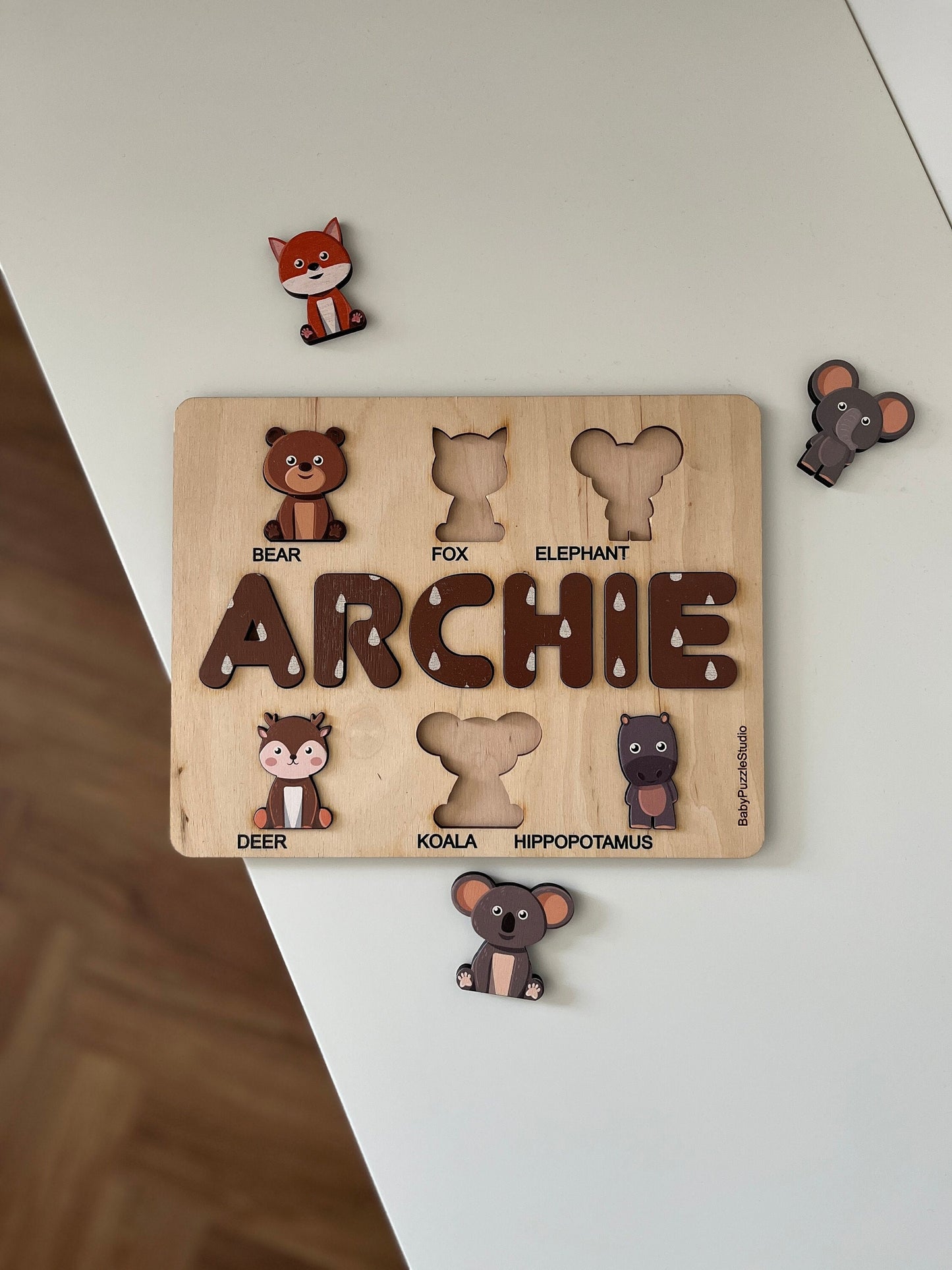 Wooden Name Puzzle with Animals, Busy Board with Personalized Toddler Name, Easter Gifts for Kids