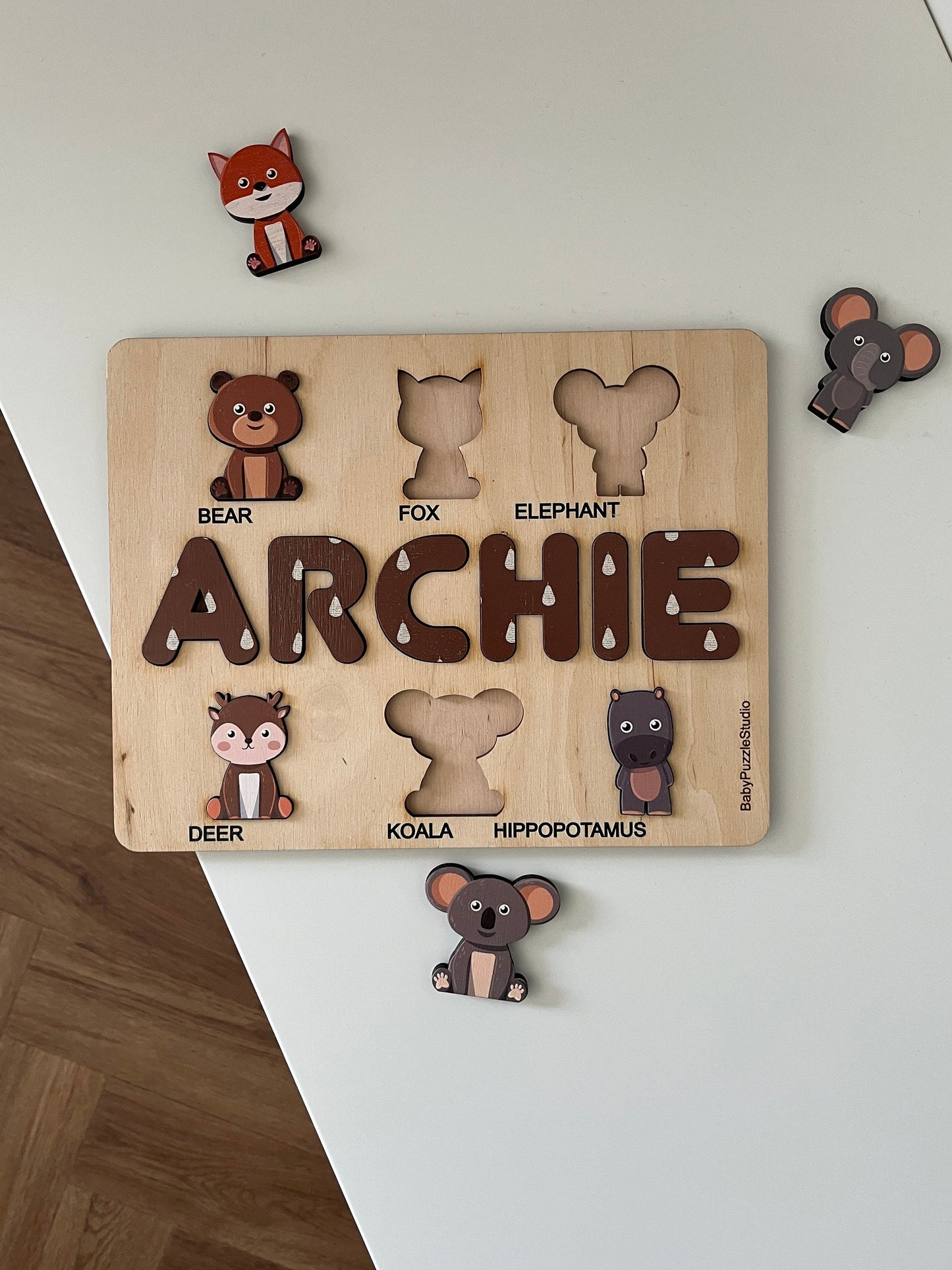 Wooden Name Puzzle with Animals, Busy Board with Personalized Toddler Name, Easter Gifts for Kids