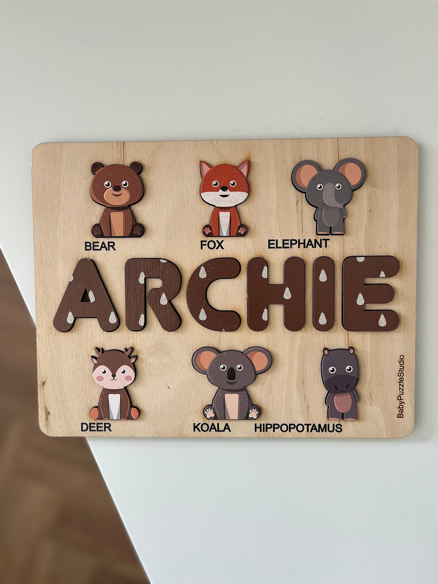 Wooden Name Puzzle with Animals, Busy Board with Personalized Toddler Name, Easter Gifts for Kids