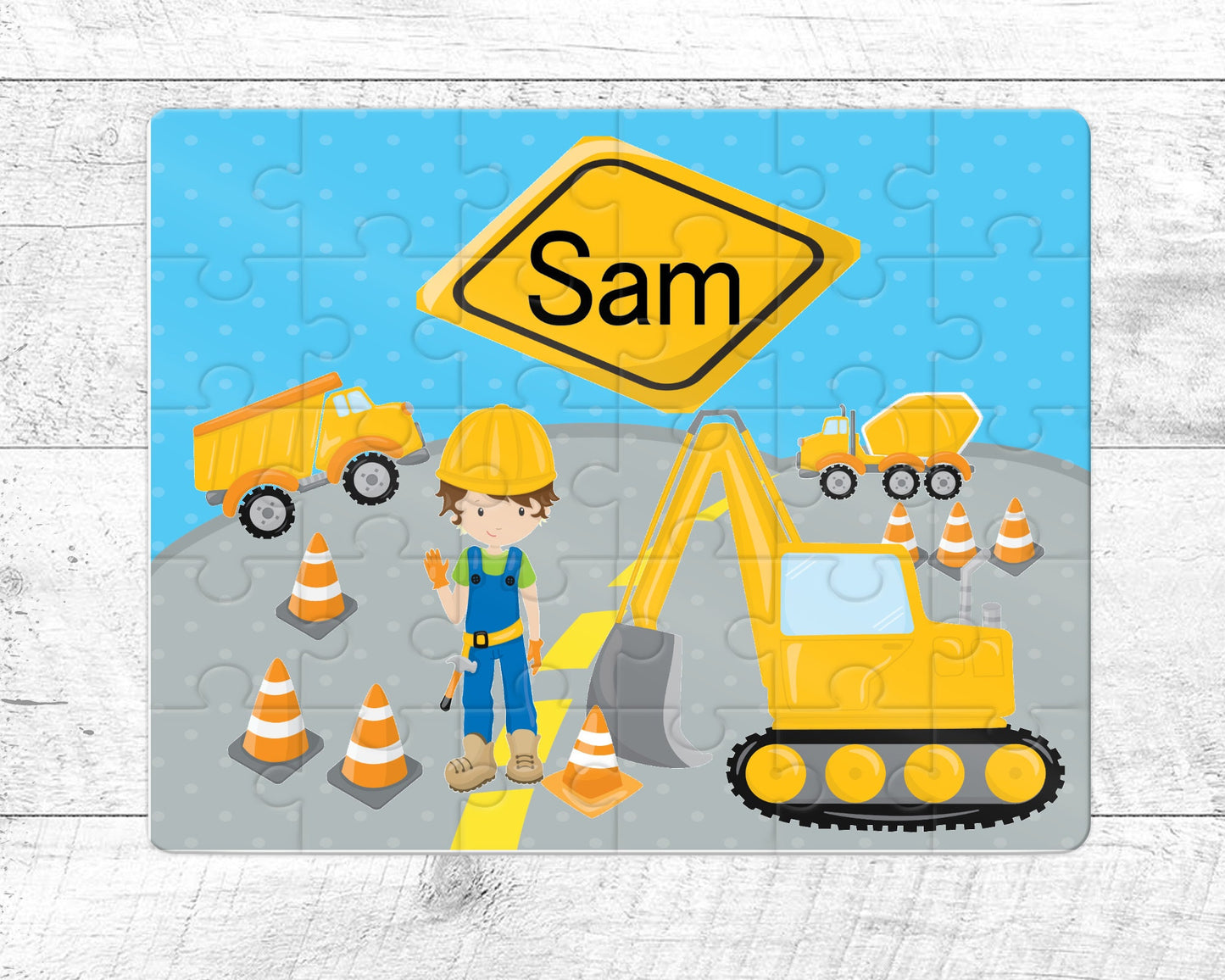 Personalised Wooden Jigsaw Puzzle , Construction, Digger,  Lorry,  Birthday,  Choice of girls boys , Party Favours, Builders