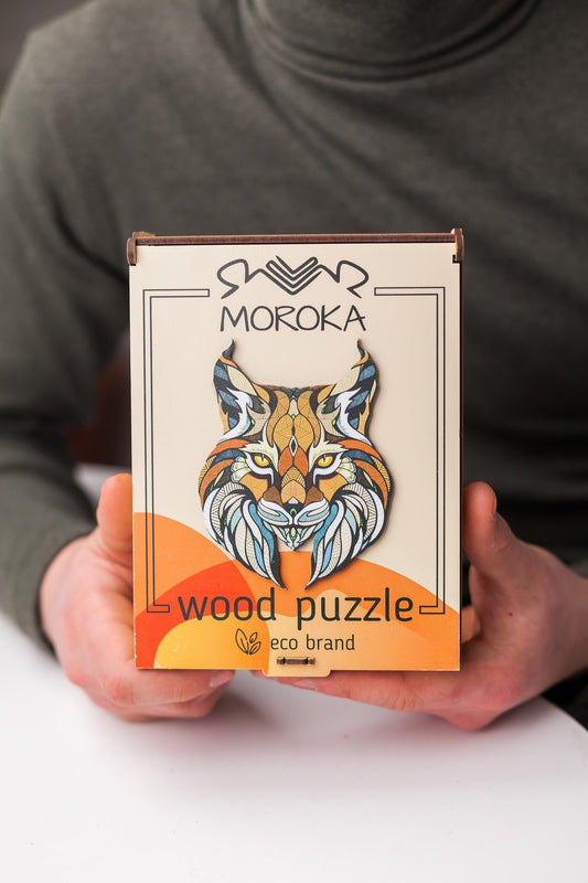 Animal wooden jigsaw puzzle cat, Lynx puzzle, Wood puzzle box, Jigsaw puzzle for adults and kids, Unique birthday gifts, Animals lover gift