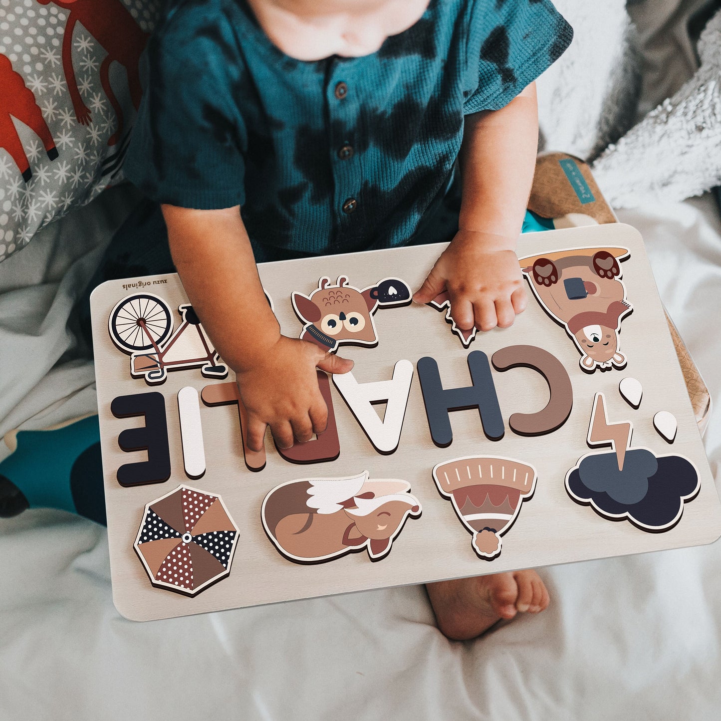 Montessori Name Busy Board  | Personalized Baby Gift for Baby Boy and Girl | 1st Birthday Gift | Unique Toddler Wooden Name Puzzle