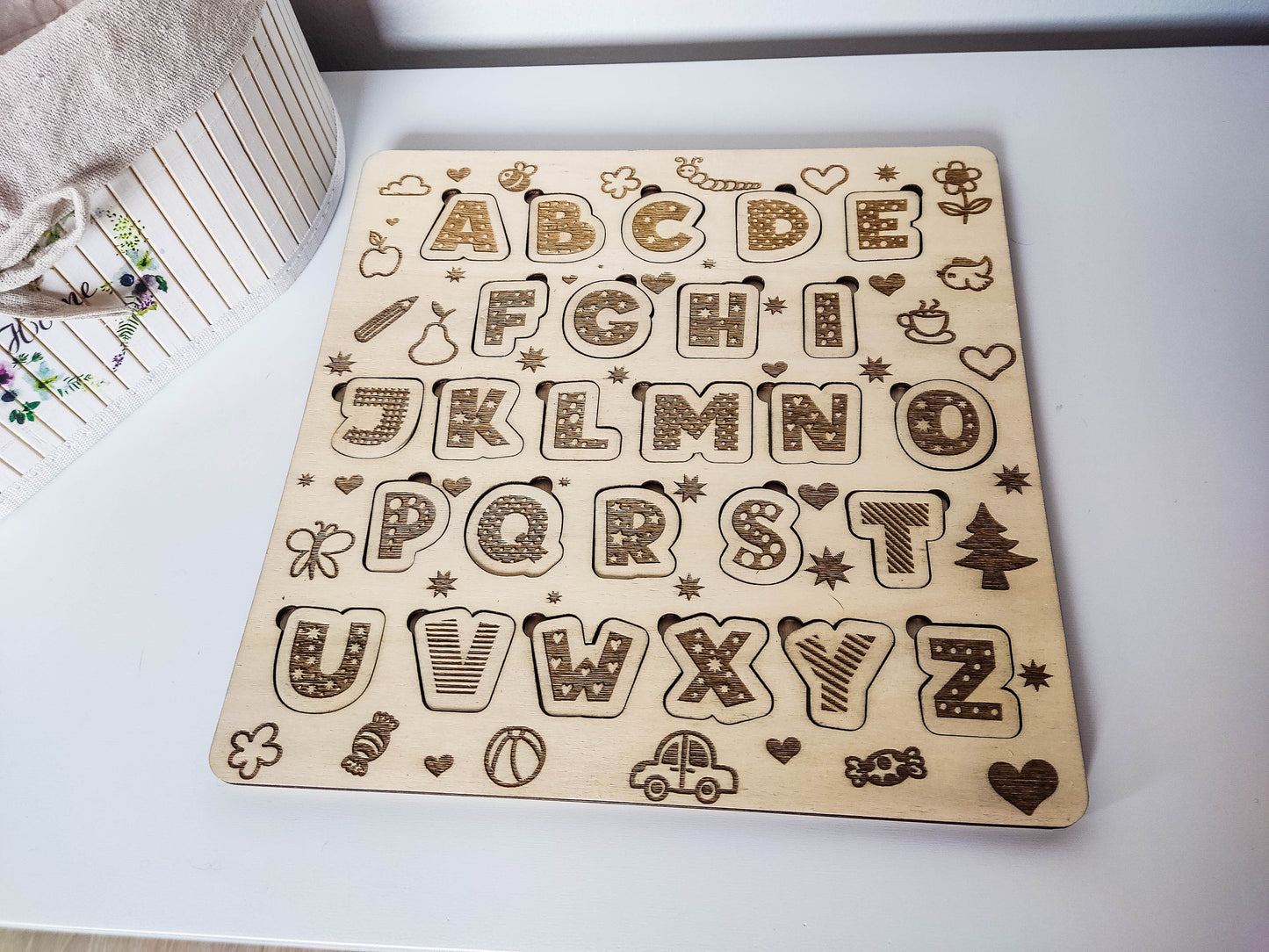 Children's puzzle "ABC" made of wood | Jigsaw Puzzle for Toddlers with Alphabet Motifs | Montessori wooden games for children