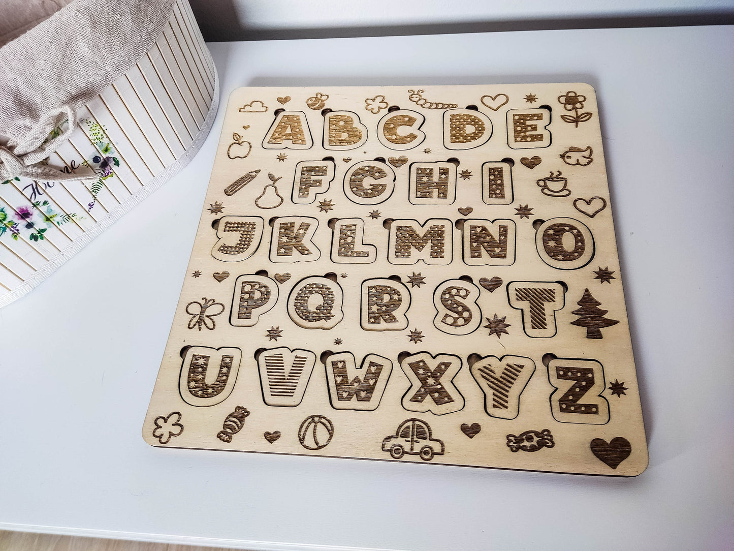 Children's puzzle "ABC" made of wood | Jigsaw Puzzle for Toddlers with Alphabet Motifs | Montessori wooden games for children