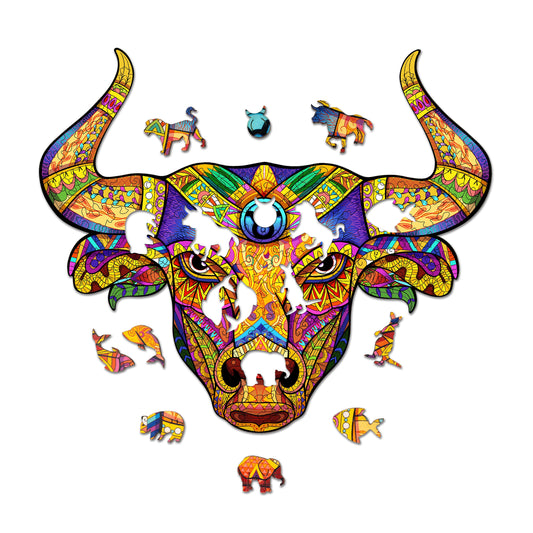 Bull Puzzle - Taurus Puzzle | Wooden Jigsaw puzzle | laser-cut puzzle | animal puzzle | great activity for adults and children