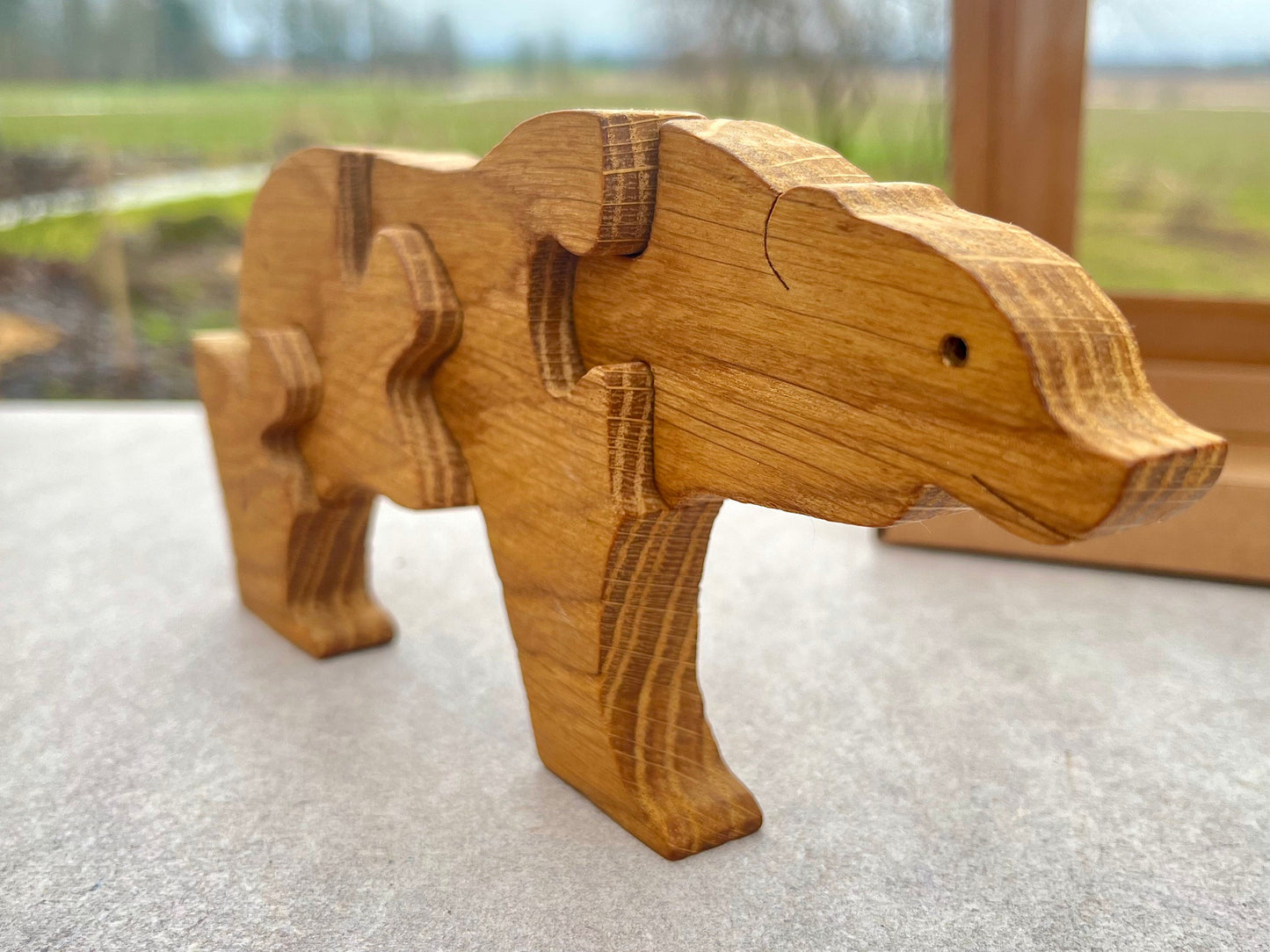 Wooden bear puzzle, Oak wood bear, Eco friendly bear toy, Animal puzzle game, Board game for toddlers, First baby puzzle, 1st Birthday gift