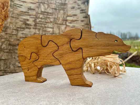 Wooden bear puzzle, Oak wood bear, Eco friendly bear toy, Animal puzzle game, Board game for toddlers, First baby puzzle, 1st Birthday gift