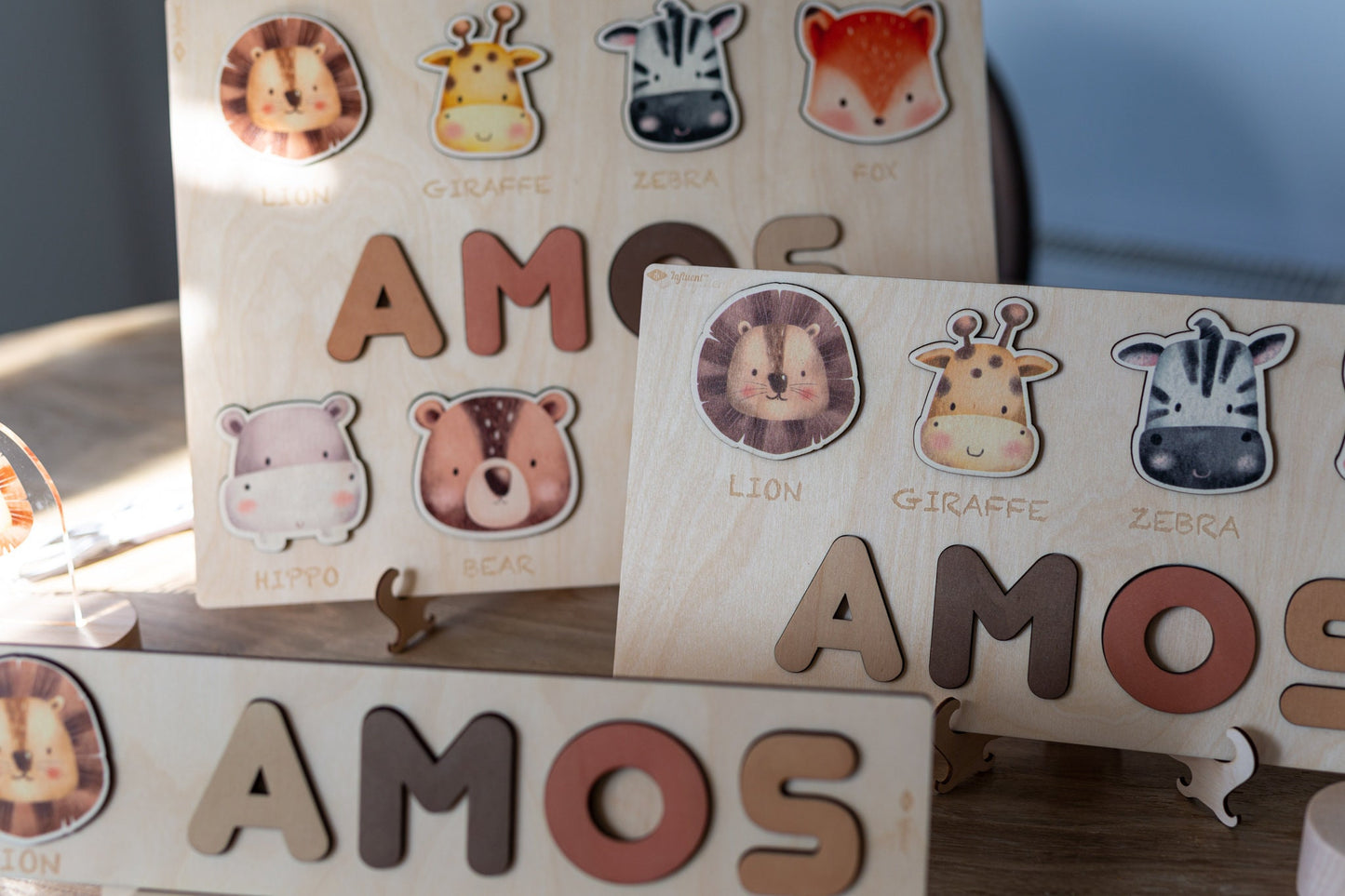 Wooden Name Puzzle with Animals Shapes and Letters  -Educational Toys - Montessori - Birthday Gift - Nursery Decoration