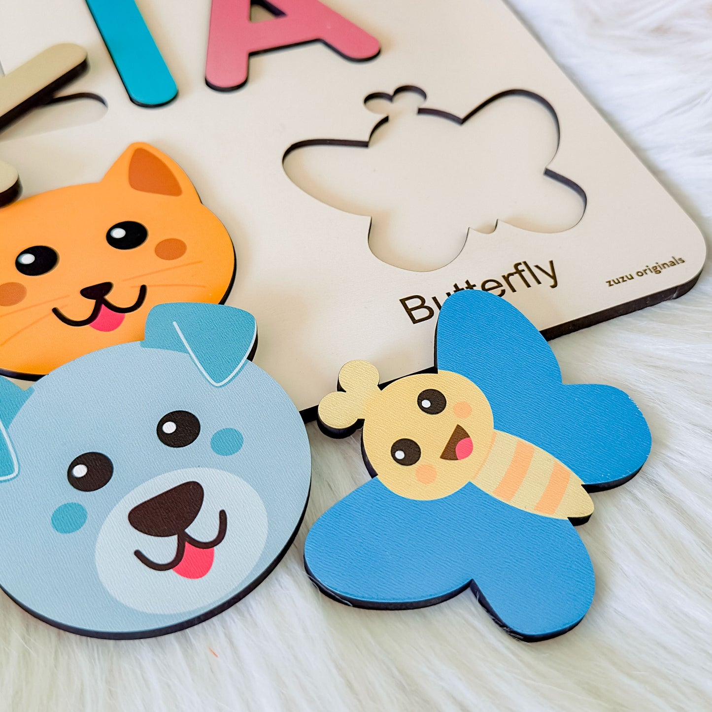 Animals Puzzle Customizable Name Puzzle for Baby, 1st Birthday Gifts for Baby Girl and Boy, Montessori Wooden Toys with Personalized Names