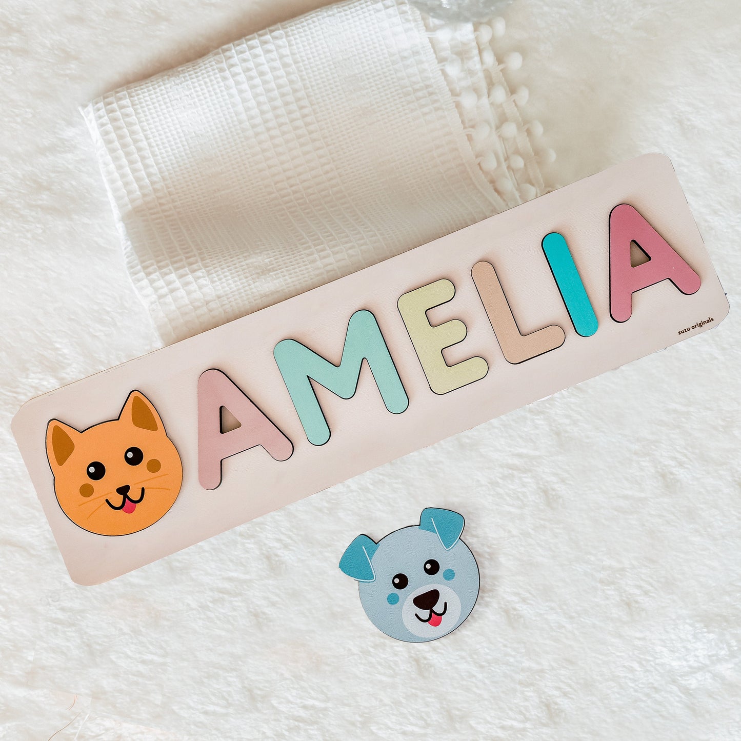 Personalized Name Puzzle with Animals | Custom Baby Girl and Boy Birthday Gift | Emerald Green Toddlers Christmas Gift | Unique Baby Gift