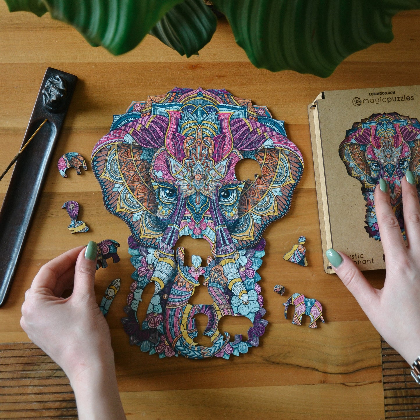 Mystic Elephant Wooden Jigsaw Puzzle for Adults and Kids | Laser Cut Premium Wood | Animal Shaped 3D Puzzle Pieces | Unique Gift