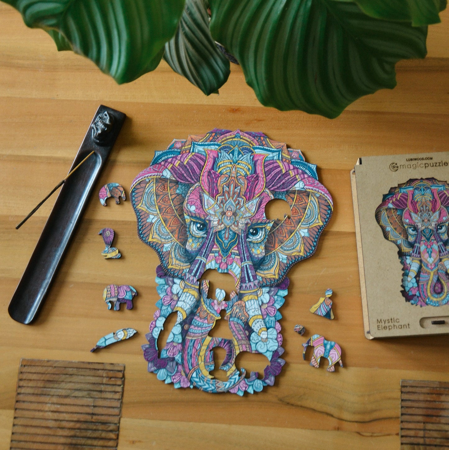 Mystic Elephant Wooden Jigsaw Puzzle for Adults and Kids | Laser Cut Premium Wood | Animal Shaped 3D Puzzle Pieces | Unique Gift