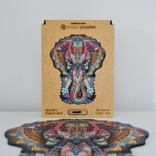 Mystic Elephant Wooden Jigsaw Puzzle for Adults and Kids | Laser Cut Premium Wood | Animal Shaped 3D Puzzle Pieces | Unique Gift