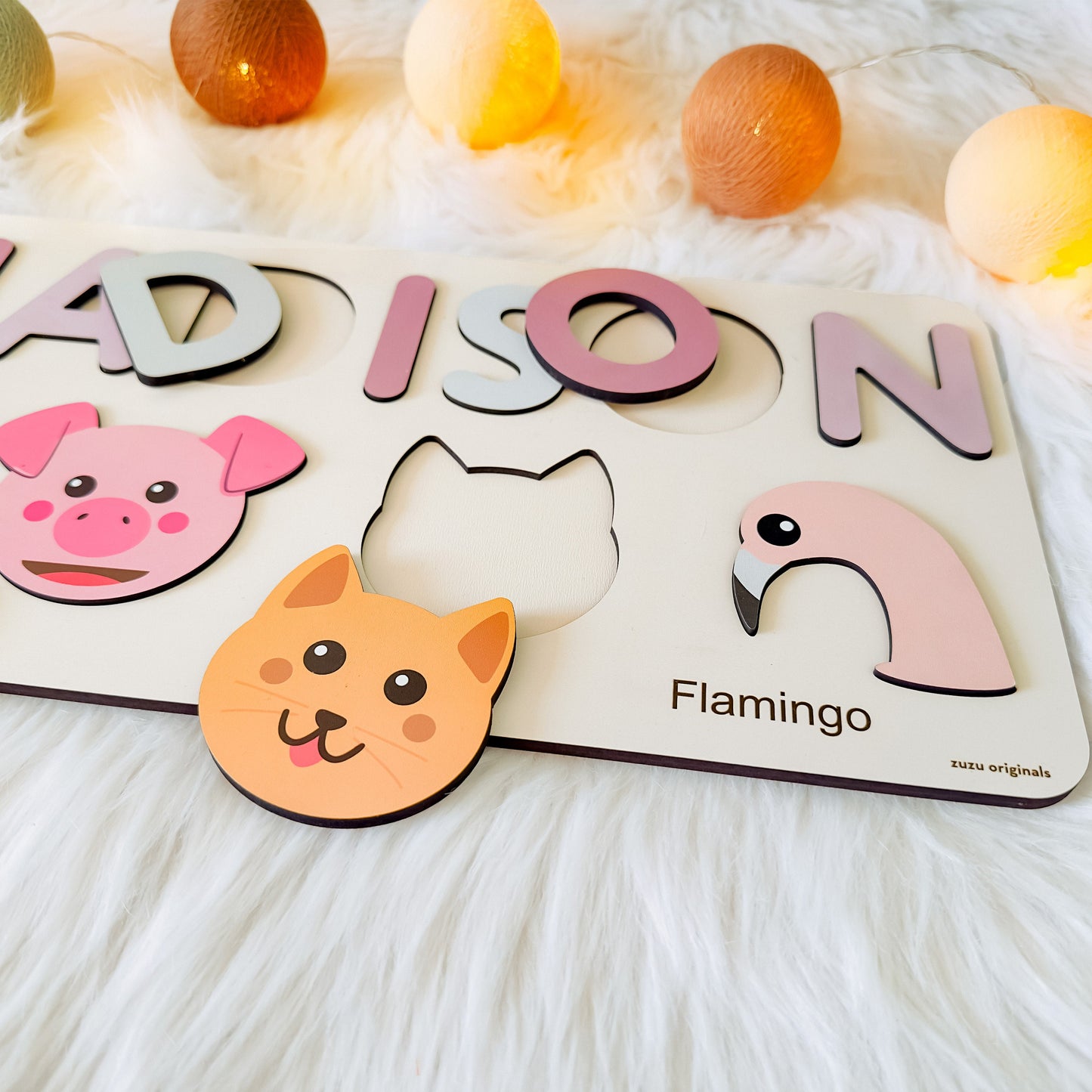 Name Puzzle with Animals, Personalized Animals Puzzle, Gift for Toddlers, Custom Animal Toy, Wooden Montessori Toy, First Birthday Boy Girl