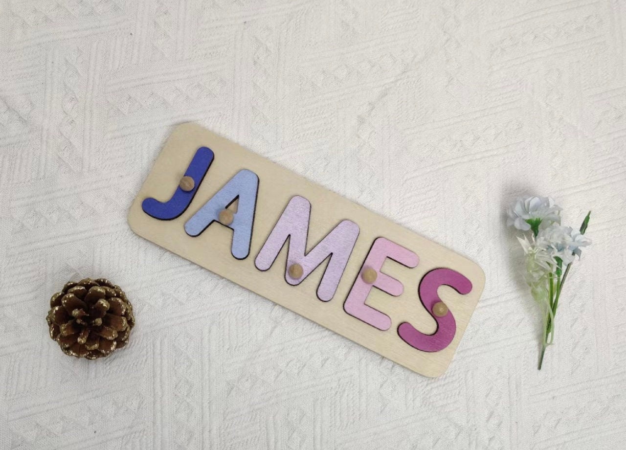 Custom Wooden Name Puzzle-Montessori Personalized Puzzle For Toddlers-1st Birthday Gift for Baby Girl Boy- Colorful Wooden Animals Name Sign