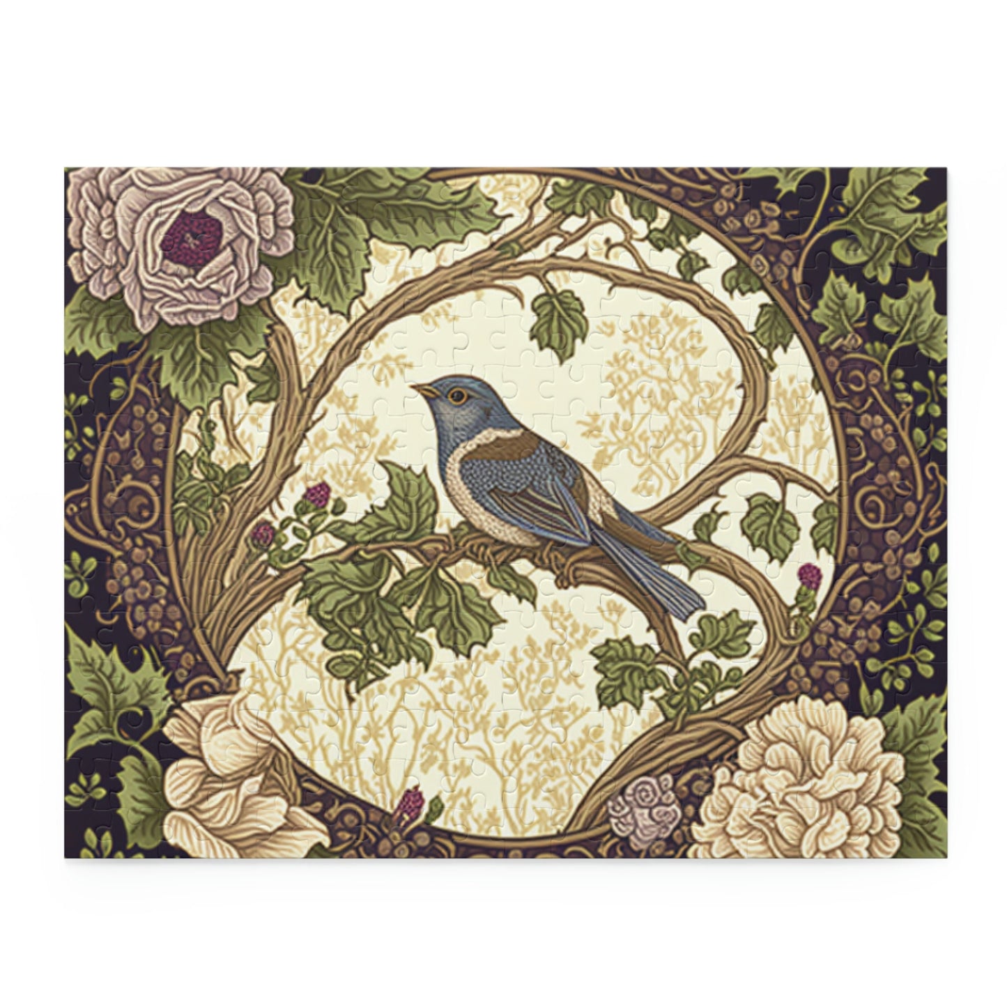 William Morris Inspired Bird in a Forest Jigsaw Puzzle (120, 252, 500-Piece) Cottagecore, Forestcore, Bird in a Forest Botanical Puzzle Game