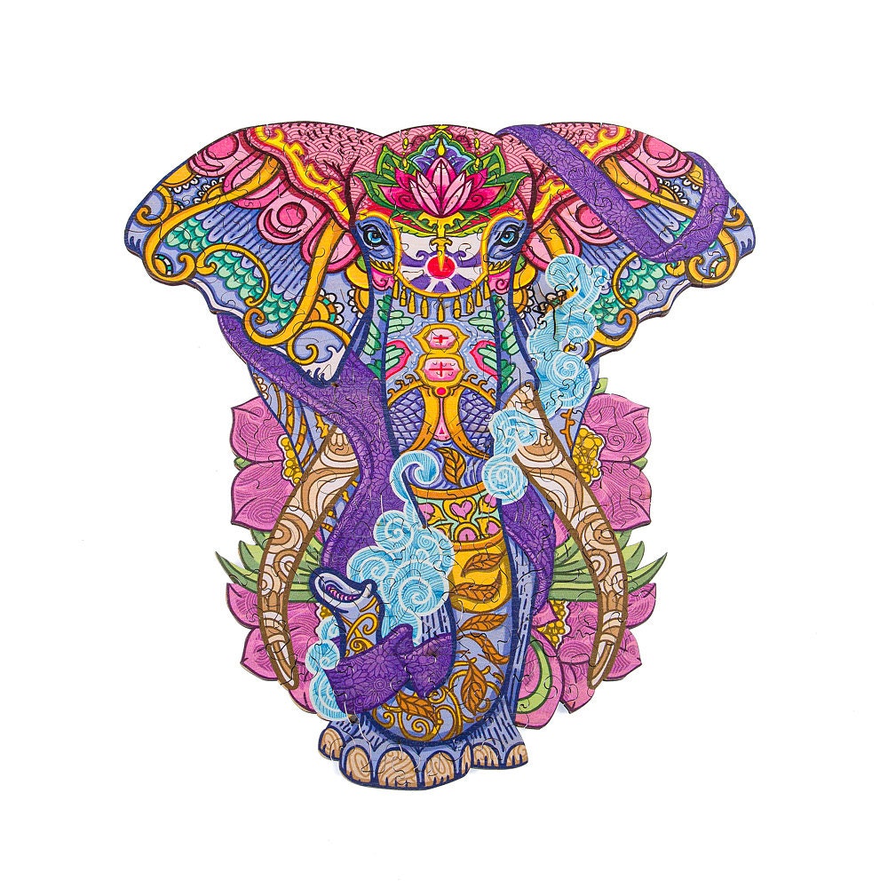 Elephant toy gift, Indian elephant puzzle 120 pieces, Wooden jigsaw puzzle for kids and adults, Animal lover puzzles, Birthday gift for kids