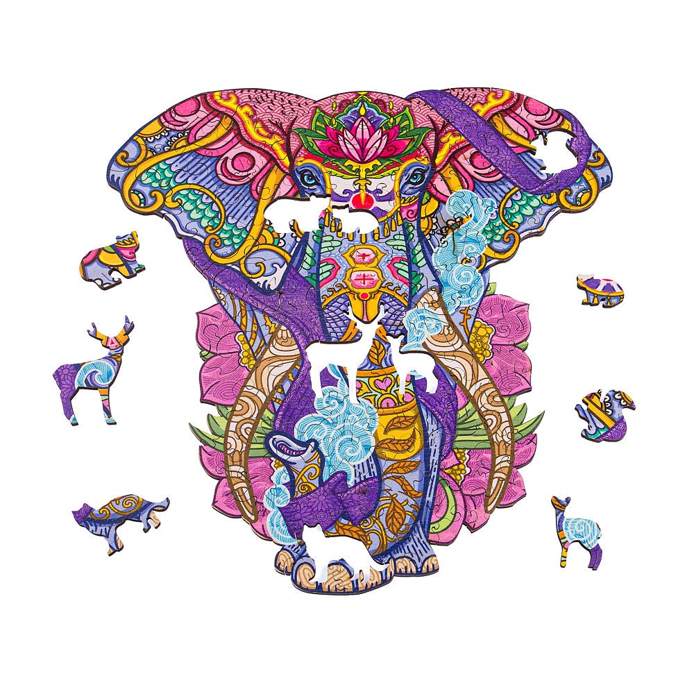 Elephant toy gift, Indian elephant puzzle 120 pieces, Wooden jigsaw puzzle for kids and adults, Animal lover puzzles, Birthday gift for kids