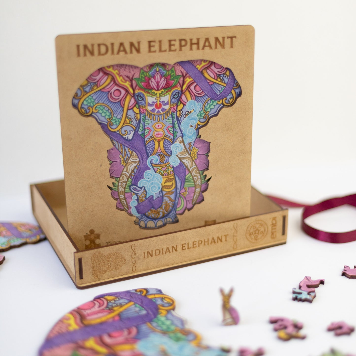 Elephant toy gift, Indian elephant puzzle 120 pieces, Wooden jigsaw puzzle for kids and adults, Animal lover puzzles, Birthday gift for kids