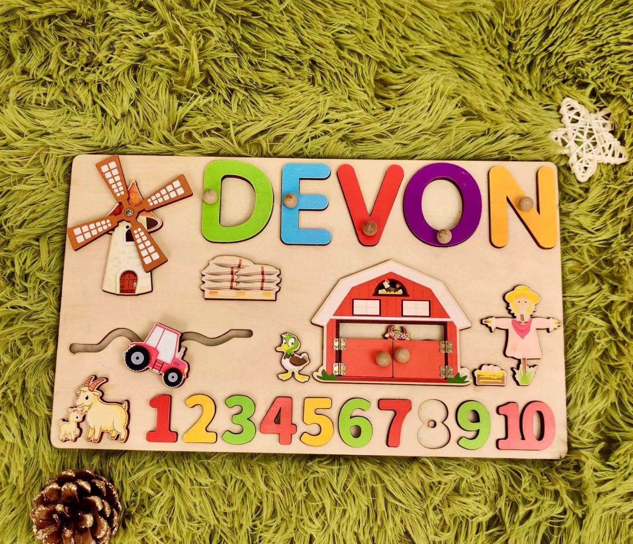 Custom Wooden Name Puzzle-Montessori Personalized Puzzle For Toddlers-1st Birthday Gift for Baby Girl Boy- Colorful Wooden Animals Name Sign