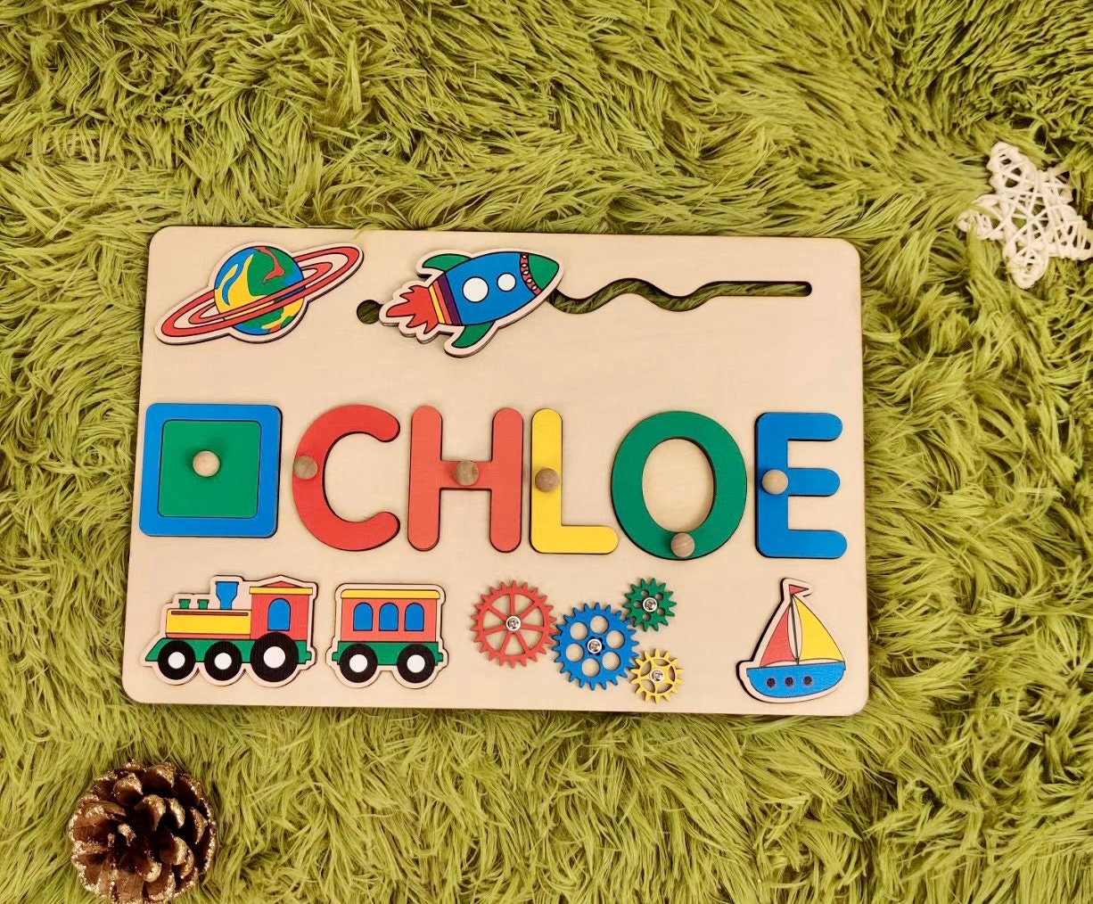 Custom Wooden Name Puzzle-Montessori Personalized Puzzle For Toddlers-1st Birthday Gift for Baby Girl Boy- Colorful Wooden Animals Name Sign