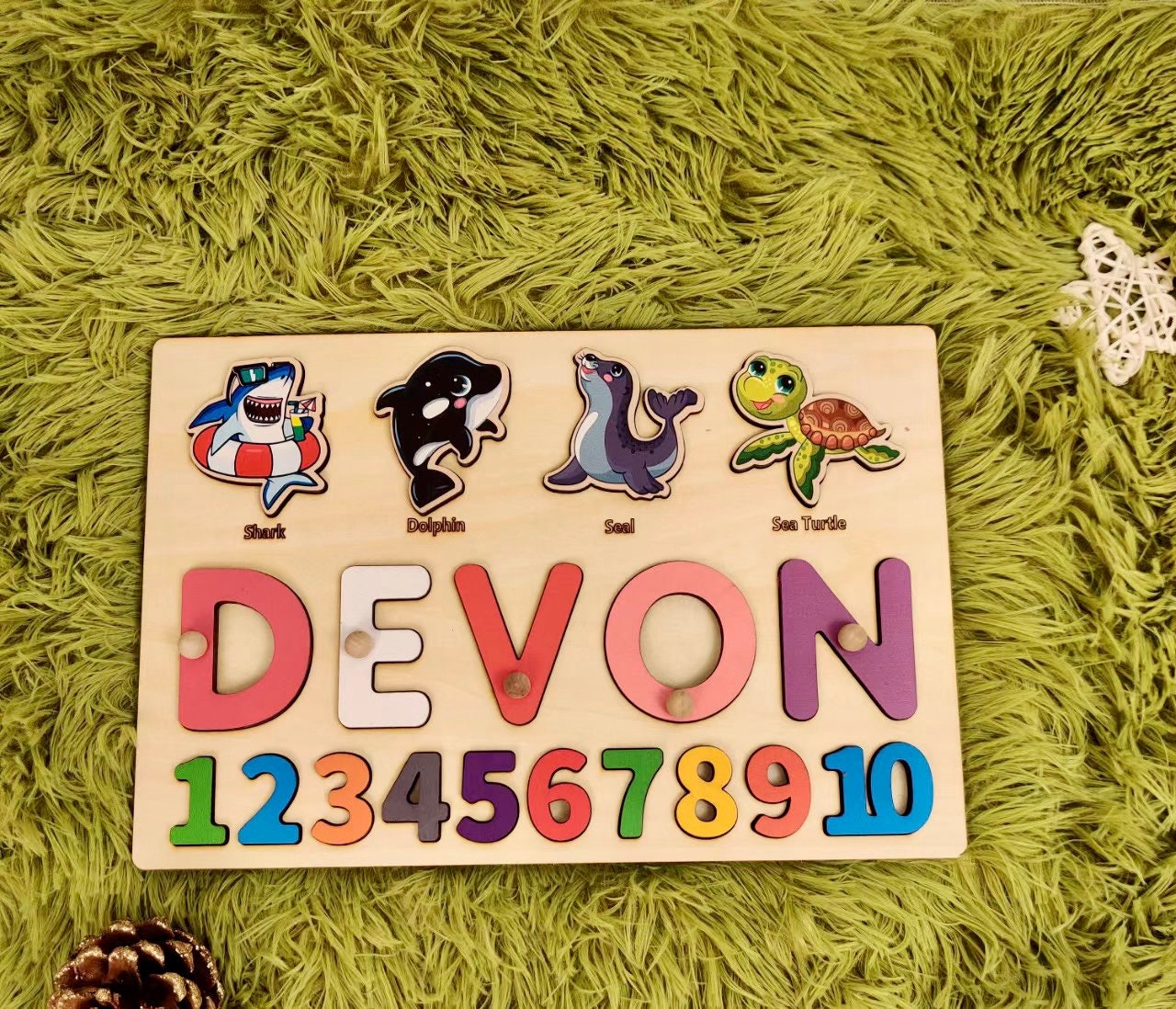 Custom Wooden Name Puzzle-Montessori Personalized Puzzle For Toddlers-1st Birthday Gift for Baby Girl Boy- Colorful Wooden Animals Name Sign