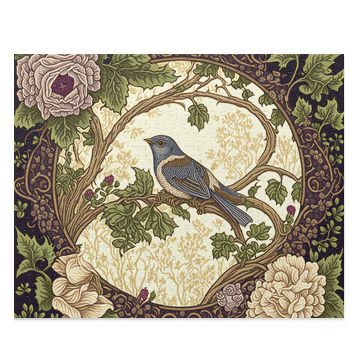 William Morris Inspired Bird in a Forest Jigsaw Puzzle (120, 252, 500-Piece) Cottagecore, Forestcore, Bird in a Forest Botanical Puzzle Game