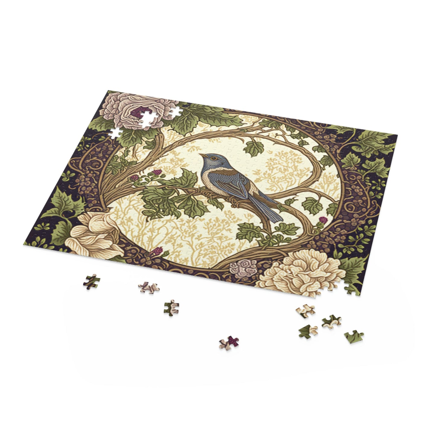 William Morris Inspired Bird in a Forest Jigsaw Puzzle (120, 252, 500-Piece) Cottagecore, Forestcore, Bird in a Forest Botanical Puzzle Game