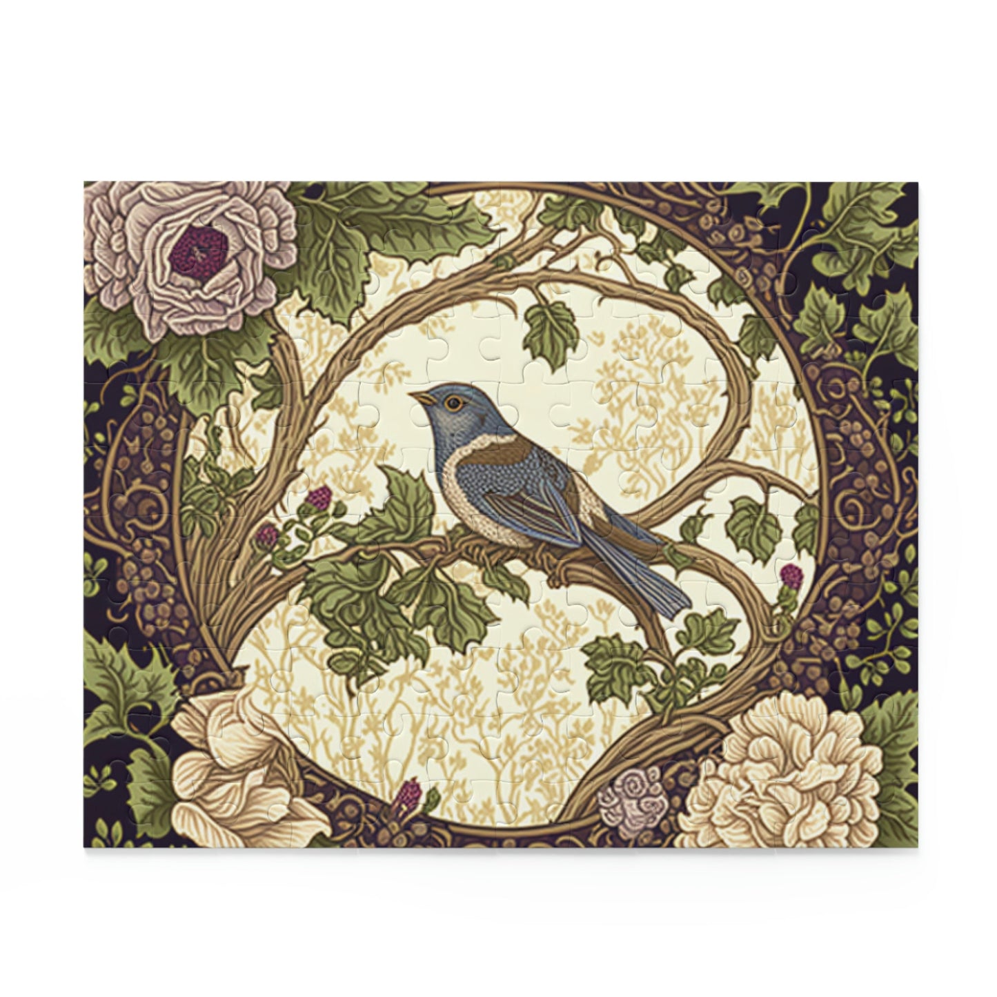 William Morris Inspired Bird in a Forest Jigsaw Puzzle (120, 252, 500-Piece) Cottagecore, Forestcore, Bird in a Forest Botanical Puzzle Game