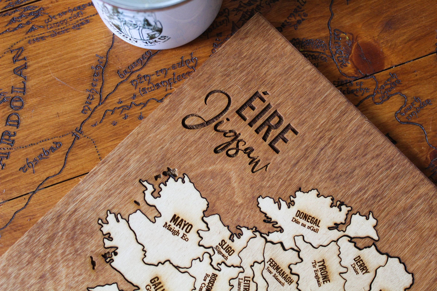 Ireland map wooden jigsaw Irish counties 32 pieces puzzle traditional wooden Rustic Wood Pyrography Gaelic made in ireland home decor game