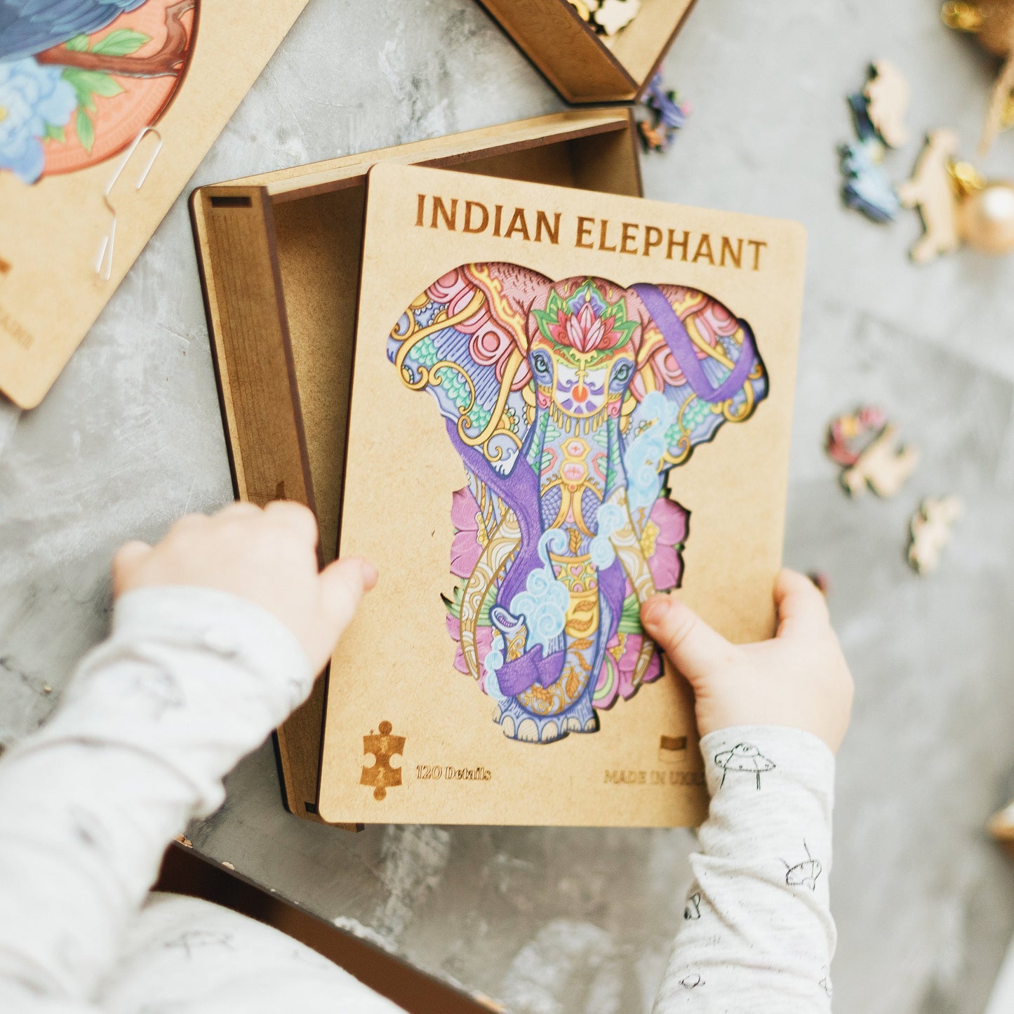 Elephant toy gift, Indian elephant puzzle 120 pieces, Wooden jigsaw puzzle for kids and adults, Animal lover puzzles, Birthday gift for kids