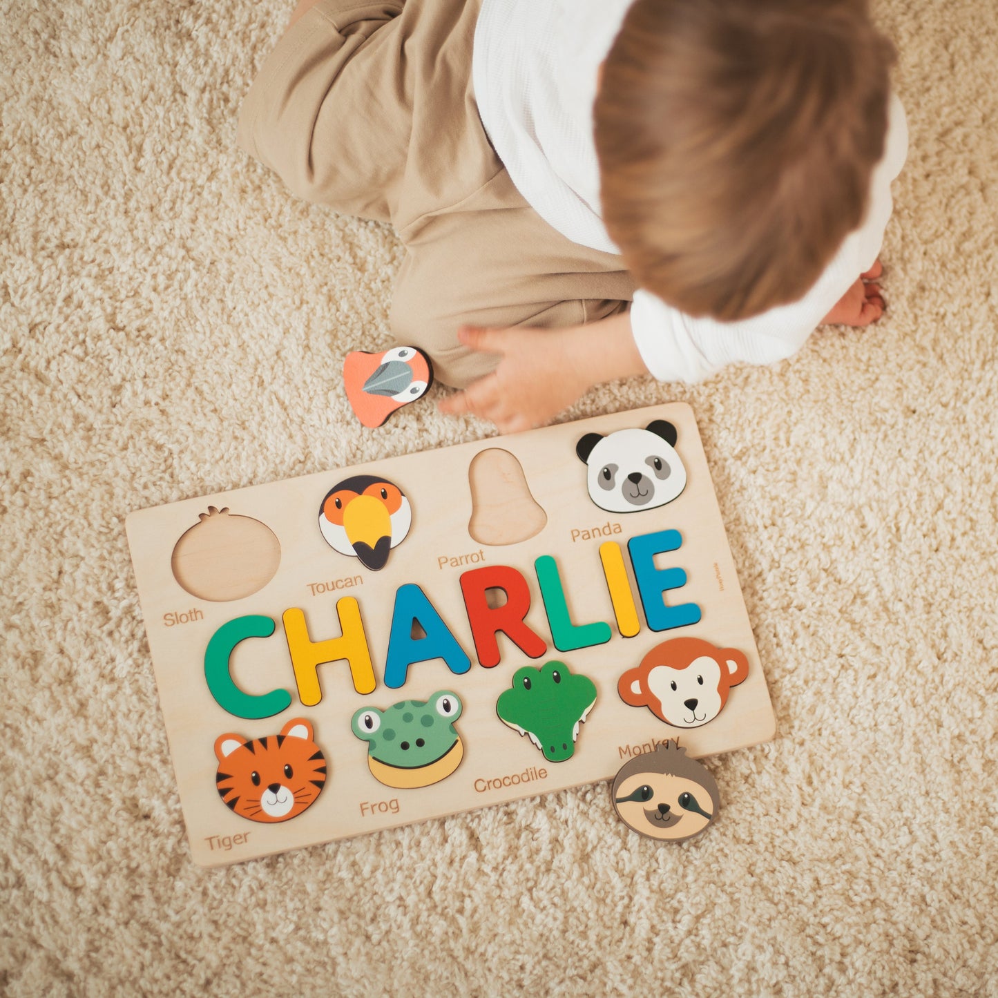 Name Puzzle With Animals, First Easter Gift, Montessori Toys, Baby Girl Personalized Gift, Custom Puzzle Board, Sensory Toys For Toddlers