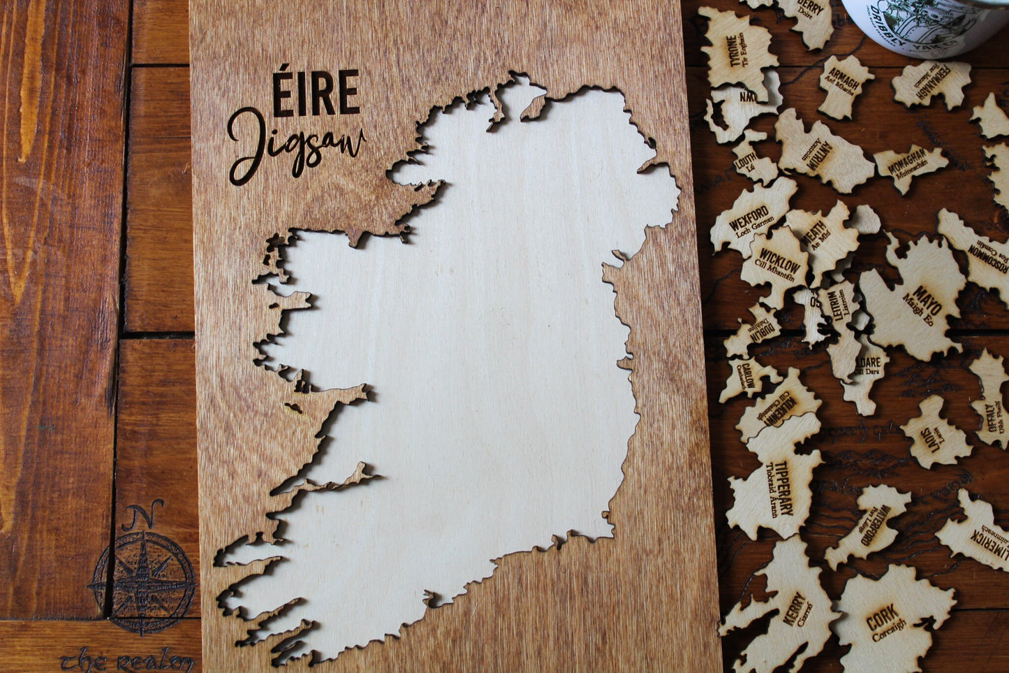 Ireland map wooden jigsaw Irish counties 32 pieces puzzle traditional wooden Rustic Wood Pyrography Gaelic made in ireland home decor game