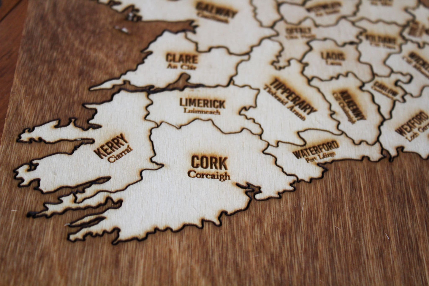 Ireland map wooden jigsaw Irish counties 32 pieces puzzle traditional wooden Rustic Wood Pyrography Gaelic made in ireland home decor game