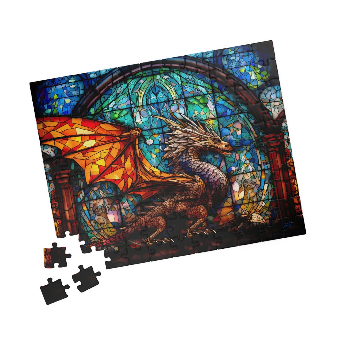 Puzzle Dragon Jigsaw Puzzle Stained Glass Dragon Puzzle 1000 Piece Adult Puzzle Colorful Fantasy Dragon Puzzle Stained-Glass Gothic Puzzle