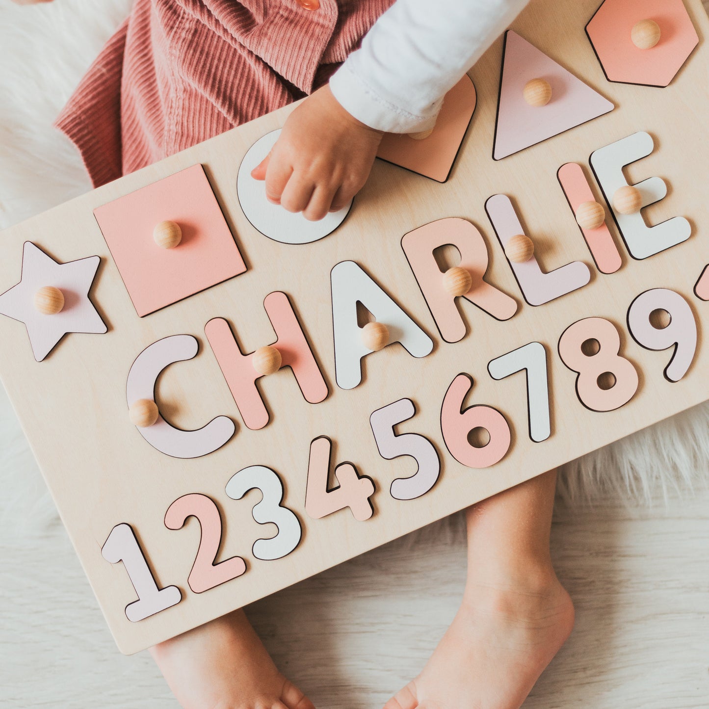 Wooden Shapes and Numbers For Kids, Personalized Toddler Puzzle, Custom Easter Gifts, Unique Baby Girl Gift, Educational Montessori Board