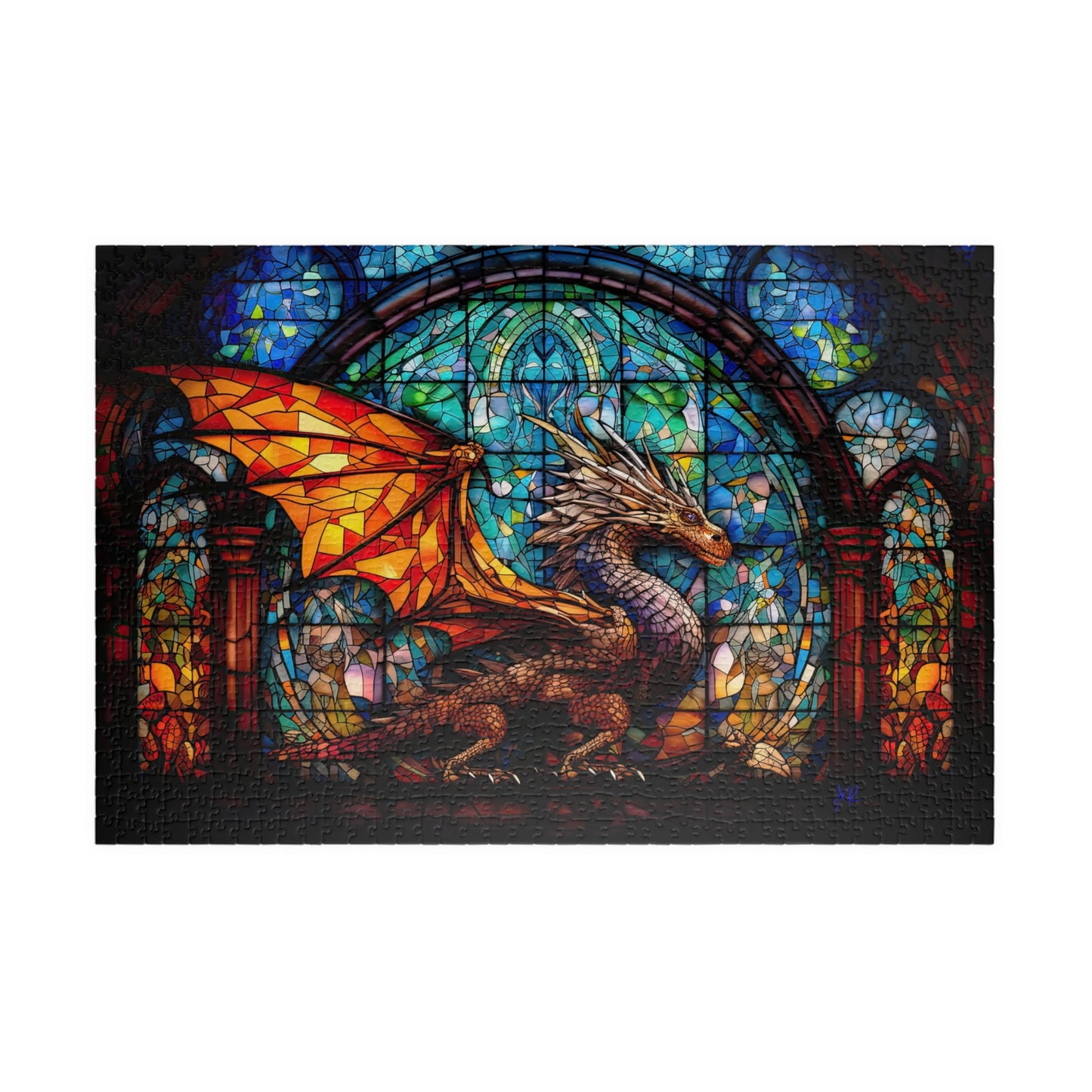 Puzzle Dragon Jigsaw Puzzle Stained Glass Dragon Puzzle 1000 Piece Adult Puzzle Colorful Fantasy Dragon Puzzle Stained-Glass Gothic Puzzle