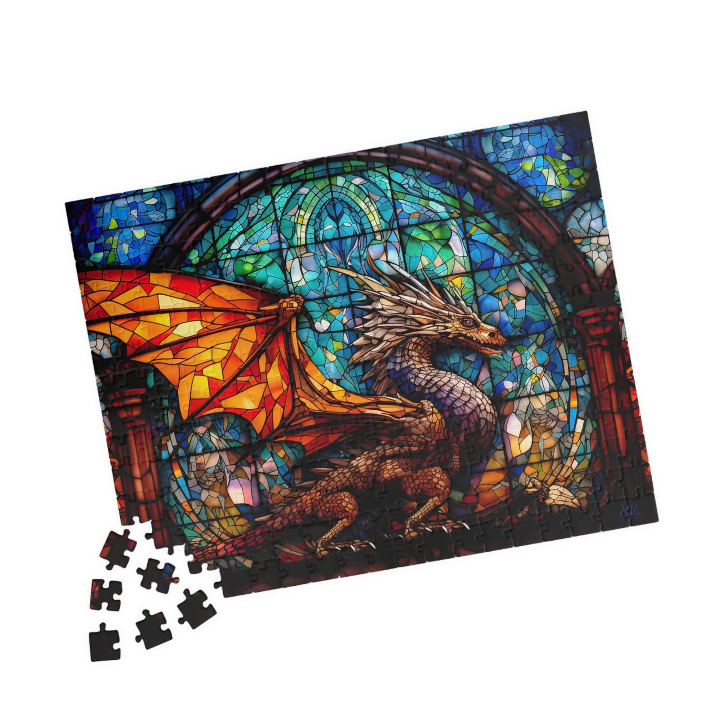 Puzzle Dragon Jigsaw Puzzle Stained Glass Dragon Puzzle 1000 Piece Adult Puzzle Colorful Fantasy Dragon Puzzle Stained-Glass Gothic Puzzle