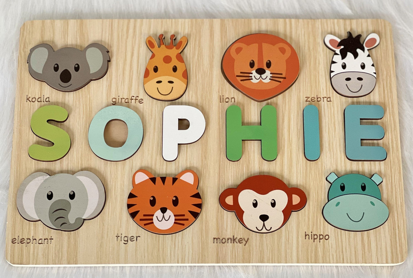 Custom Handmade Puzzle with Animals,Wooden Name Puzzle,Personalized Baby Name Puzzle,Montessori Baby Toys, Kids gift,Baby shower gift