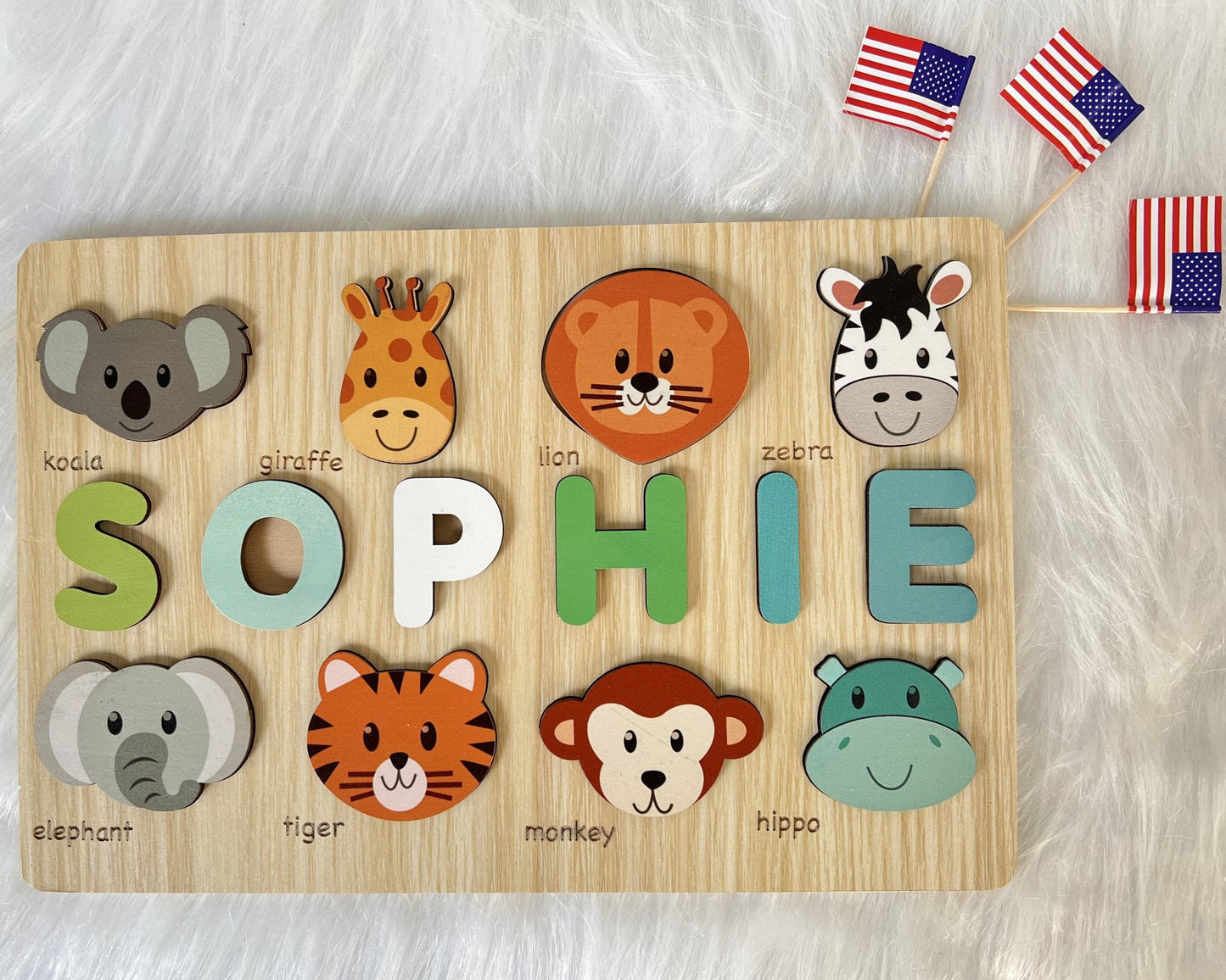 Custom Handmade Puzzle with Animals,Wooden Name Puzzle,Personalized Baby Name Puzzle,Montessori Baby Toys, Kids gift,Baby shower gift