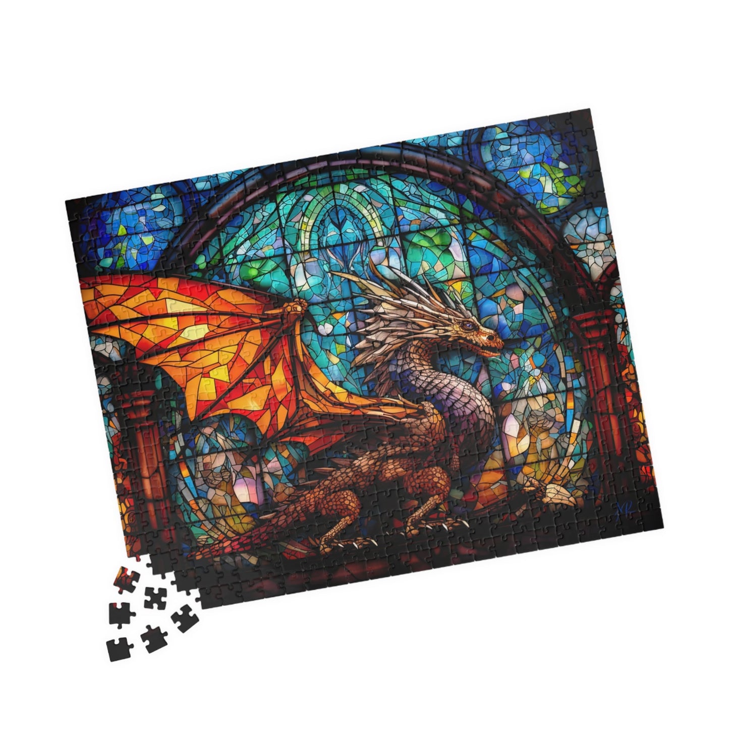 Puzzle Dragon Jigsaw Puzzle Stained Glass Dragon Puzzle 1000 Piece Adult Puzzle Colorful Fantasy Dragon Puzzle Stained-Glass Gothic Puzzle