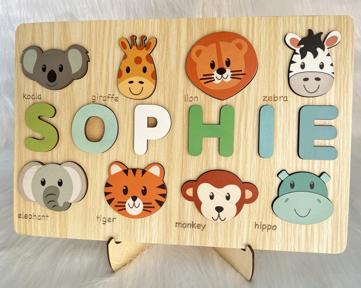 Custom Handmade Puzzle with Animals,Wooden Name Puzzle,Personalized Baby Name Puzzle,Montessori Baby Toys, Kids gift,Baby shower gift