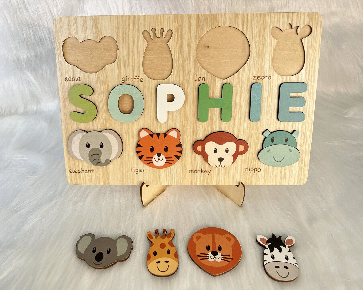 Custom Handmade Puzzle with Animals,Wooden Name Puzzle,Personalized Baby Name Puzzle,Montessori Baby Toys, Kids gift,Baby shower gift