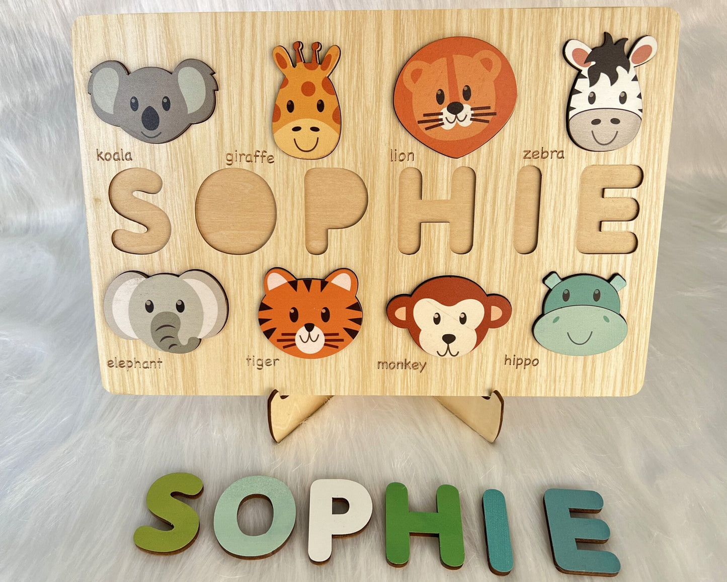 Custom Handmade Puzzle with Animals,Wooden Name Puzzle,Personalized Baby Name Puzzle,Montessori Baby Toys, Kids gift,Baby shower gift