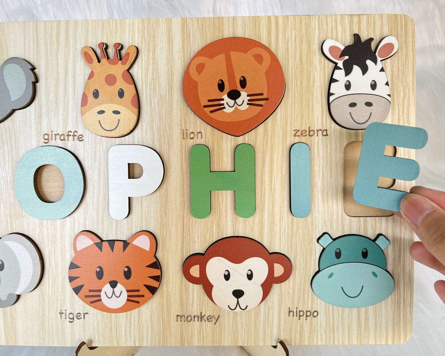 Custom Handmade Puzzle with Animals,Wooden Name Puzzle,Personalized Baby Name Puzzle,Montessori Baby Toys, Kids gift,Baby shower gift