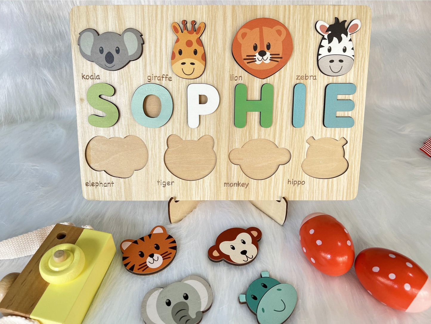 Custom Handmade Puzzle with Animals,Wooden Name Puzzle,Personalized Baby Name Puzzle,Montessori Baby Toys, Kids gift,Baby shower gift