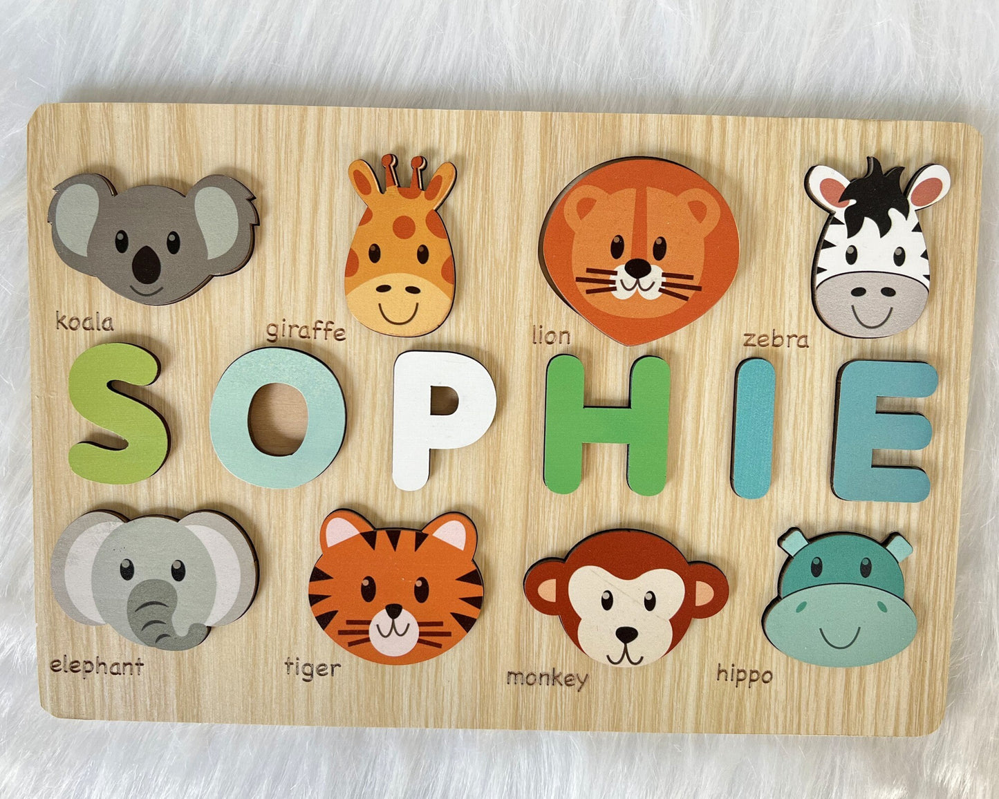 Custom Handmade Puzzle with Animals,Wooden Name Puzzle,Personalized Baby Name Puzzle,Montessori Baby Toys, Kids gift,Baby shower gift