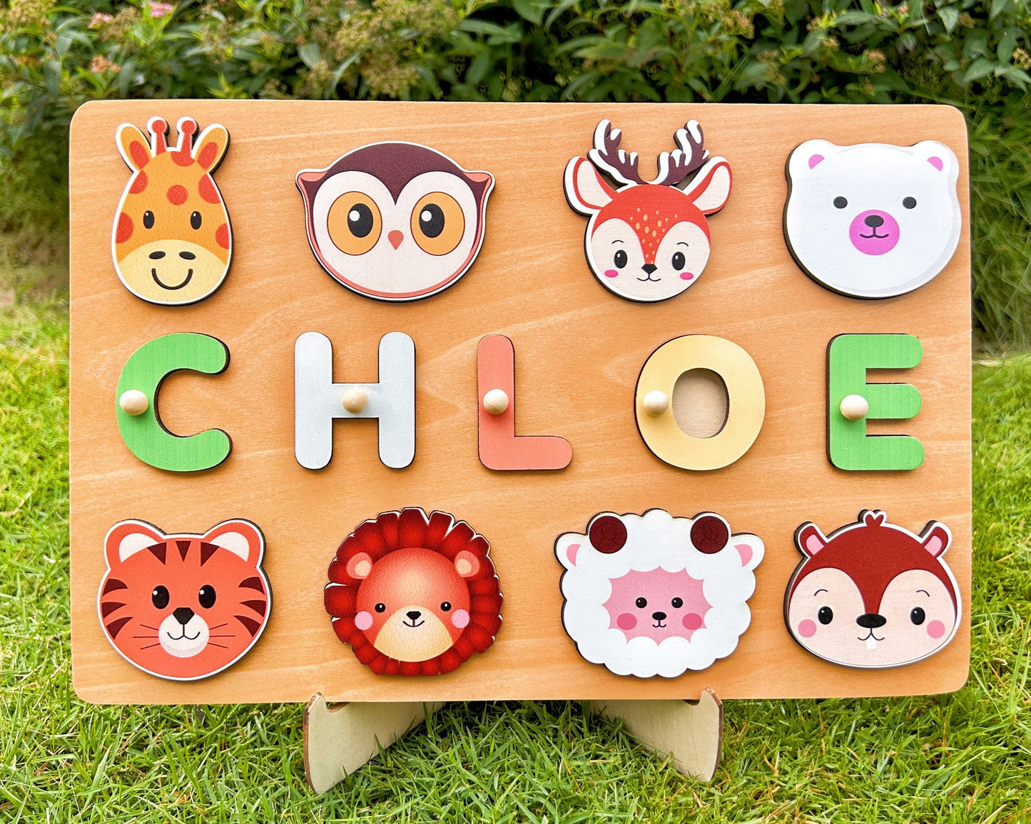 Custom Handmade Puzzle with animal,Wooden Name Puzzle,Wooden Forest Animals Puzzle,Personalized Baby Name Puzzle,Montessori Baby Toys