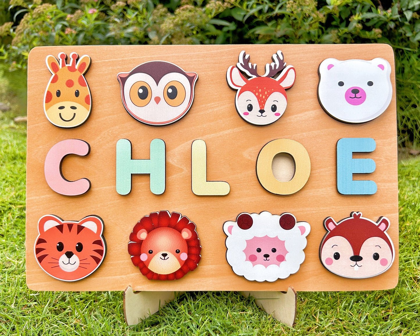 Custom Handmade Puzzle with animal,Wooden Name Puzzle,Wooden Forest Animals Puzzle,Personalized Baby Name Puzzle,Montessori Baby Toys